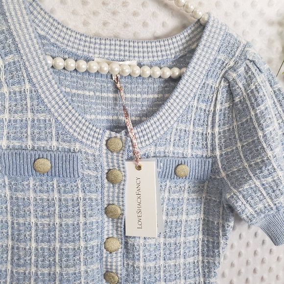 NWT Loveshackfancy Sailor Mini Dress Babybell Blue Size Small Tweed - Picture 8 of 11